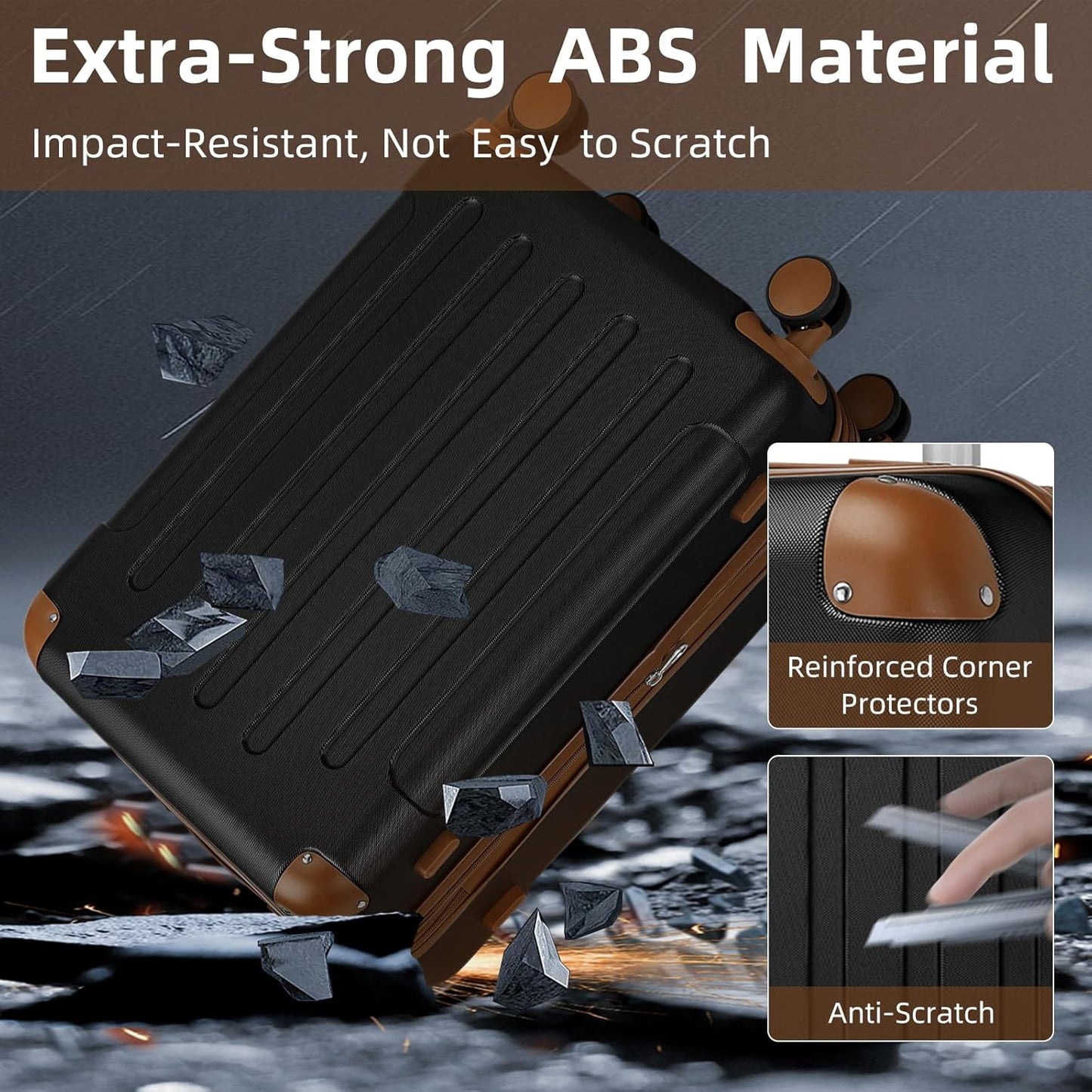 LARVENDER Luggage Sets 6 Piece Suitcases with Wheels, Expandable Suitcase Set ABS Hard Shell Luggage for Women with TSA Lock Double Spinner Wheels (Black Brown, 6 Piece Set)