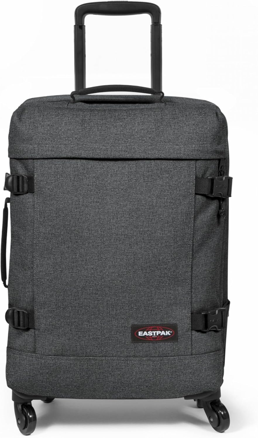 EASTPAK Trans4 S – 44L Large Wheeled Luggage with Dual Compartments, TSA Lock, 360° Spinner Wheels, and Diamond-Embossed Handle, Black Denim