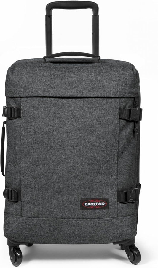 EASTPAK Trans4 S – 44L Large Wheeled Luggage with Dual Compartments, TSA Lock, 360° Spinner Wheels, and Diamond-Embossed Handle, Black Denim