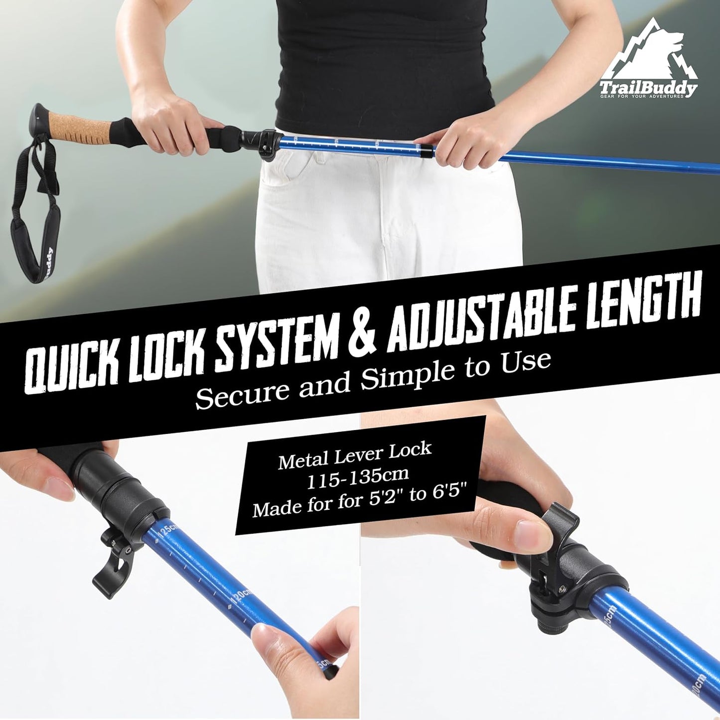 TrailBuddy Foldable Trekking Poles – Ultralight 7075 Aluminum, EVA & Cork Grip Collapsible Hiking Poles – Lightweight Adjustable Walking Sticks for Men, Women, Seniors & Travel