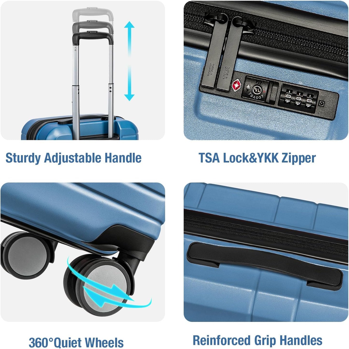 KYME Carry On Luggage 22x14x9 Airline Approved with TSA Lock Hard Shell Carry On Suitcase Lightweight Suitcases with Wheels Small Luggage for Men Women,Carry-On 20 Inch,Blue