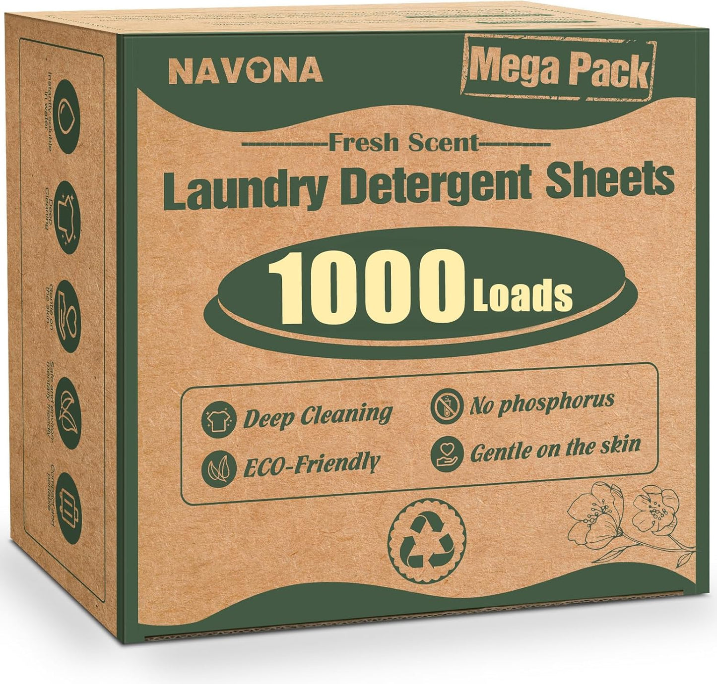 1000 Loads Mega Pack Laundry Detergent Sheets, Eco-friendly Laundry Sheets, Powerful Cleaning, Suitable for Homes, Dorms, and Apartments - [Fresh Scent]