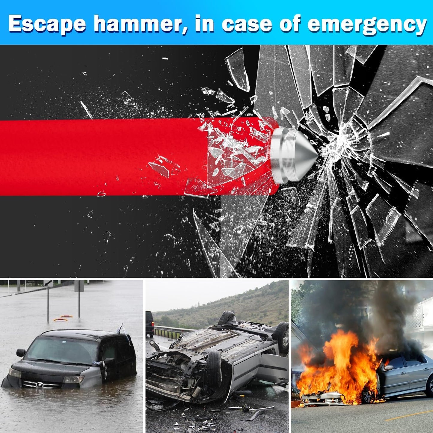 MONOJOY Steering Wheel Lock - Adjustable Antitheft Car Device Locks, Universal Volante Prevention Accessory, with 3 Keys and Escape Hammer for Truck SUV Van Security, Vehicle Immobilizer System