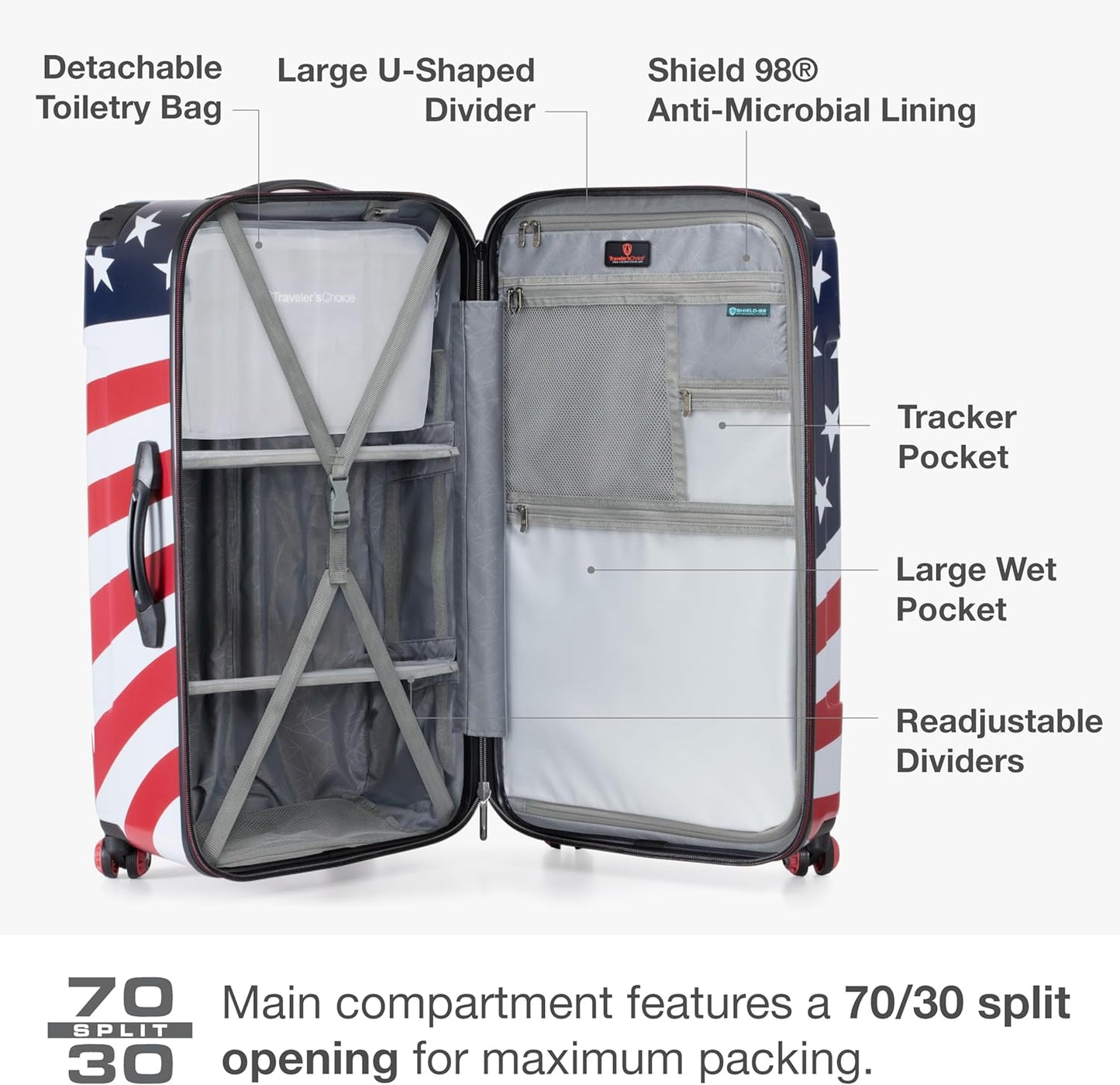 Traveler's Choice Maxporter II 30" Hardside Spinner Trunk Luggage, TSA Lock, American Flag