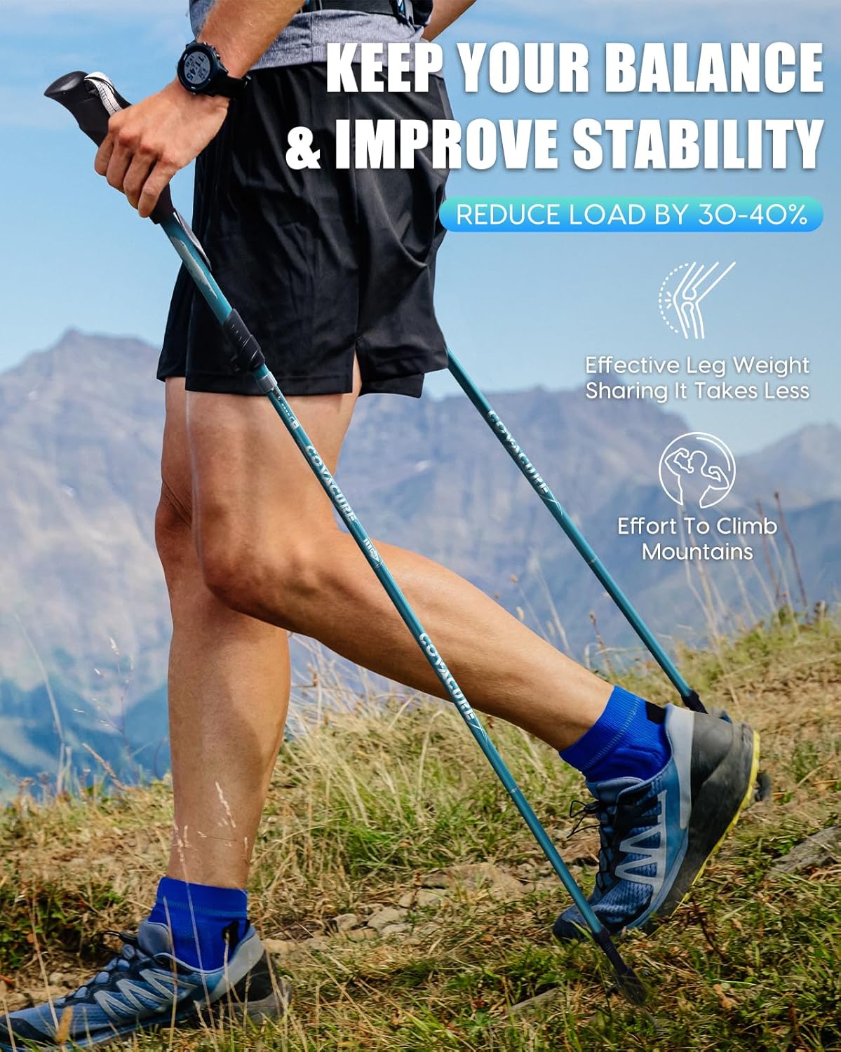 Covacure Hiking Poles Collapsible Trekking Poles - Aluminum Alloy 7075 Walking Sticks for Hiking with Telescopic & Foldable Tri-fold Design Hiking Gear for Women Men, Hiking, Camping, Climbing