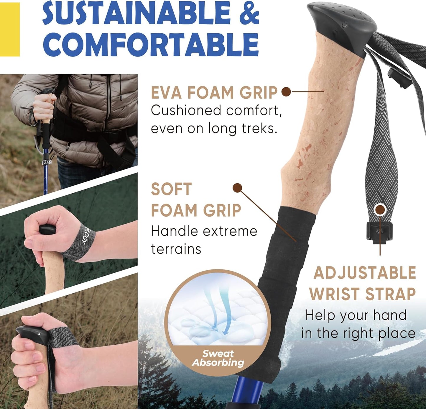 Trekology Trek-Z Collapsible Hiking & Trekking Poles - Balance Support for Seniors, Women, and Men, 2pc Per Set