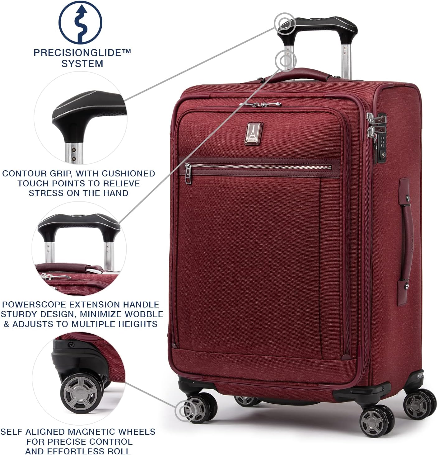 Travelpro Platinum Elite Softside Expandable Checked Luggage, 8 Wheel Spinner Suitcase, TSA Lock, Men and Women, Bordeaux Red, Checked Medium 25-Inch