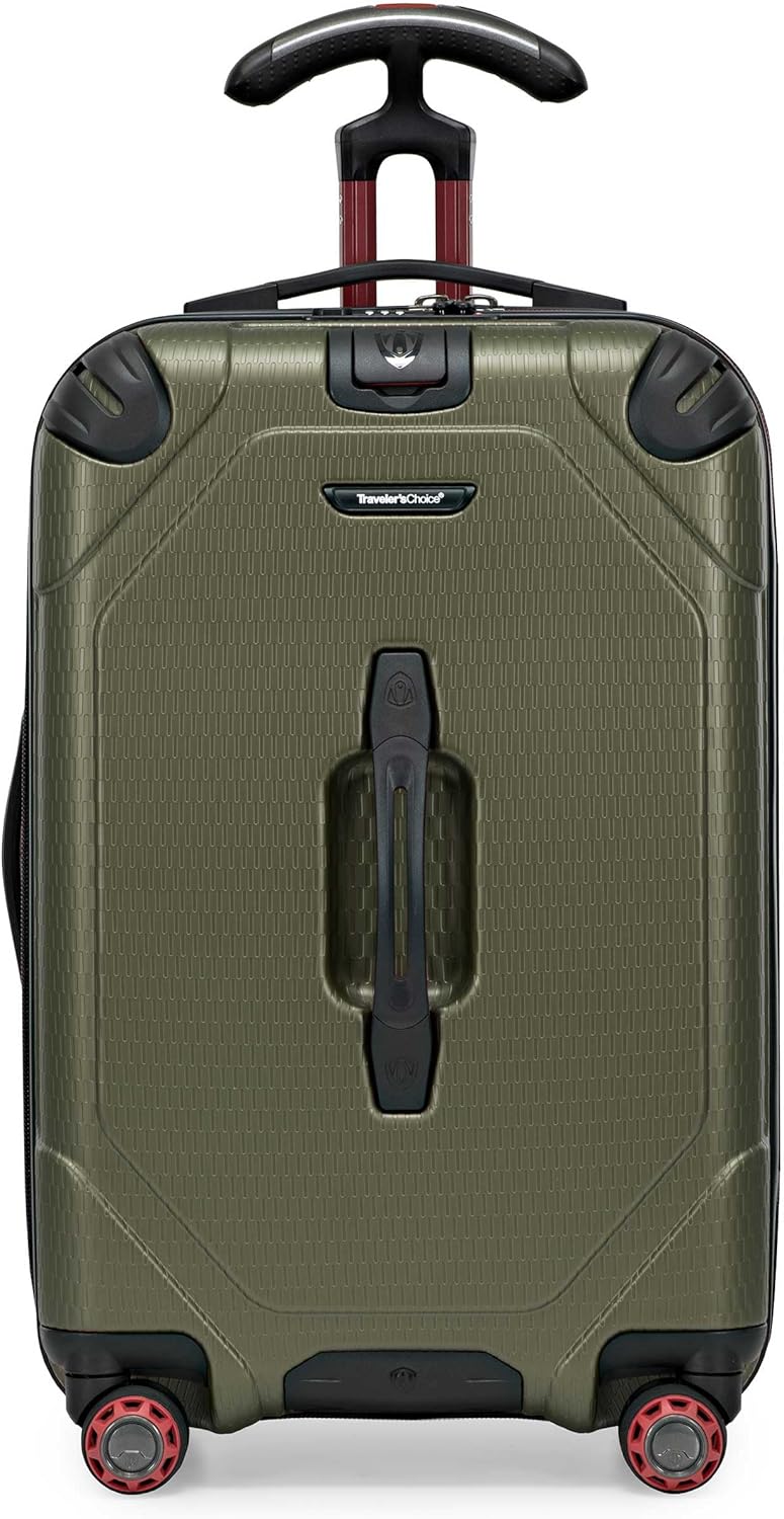 Traveler's Choice Maxporter II 22" Hardside Polycarbonate Spinner Carry-On Luggage, USB Port, TSA Lock, Dark Green