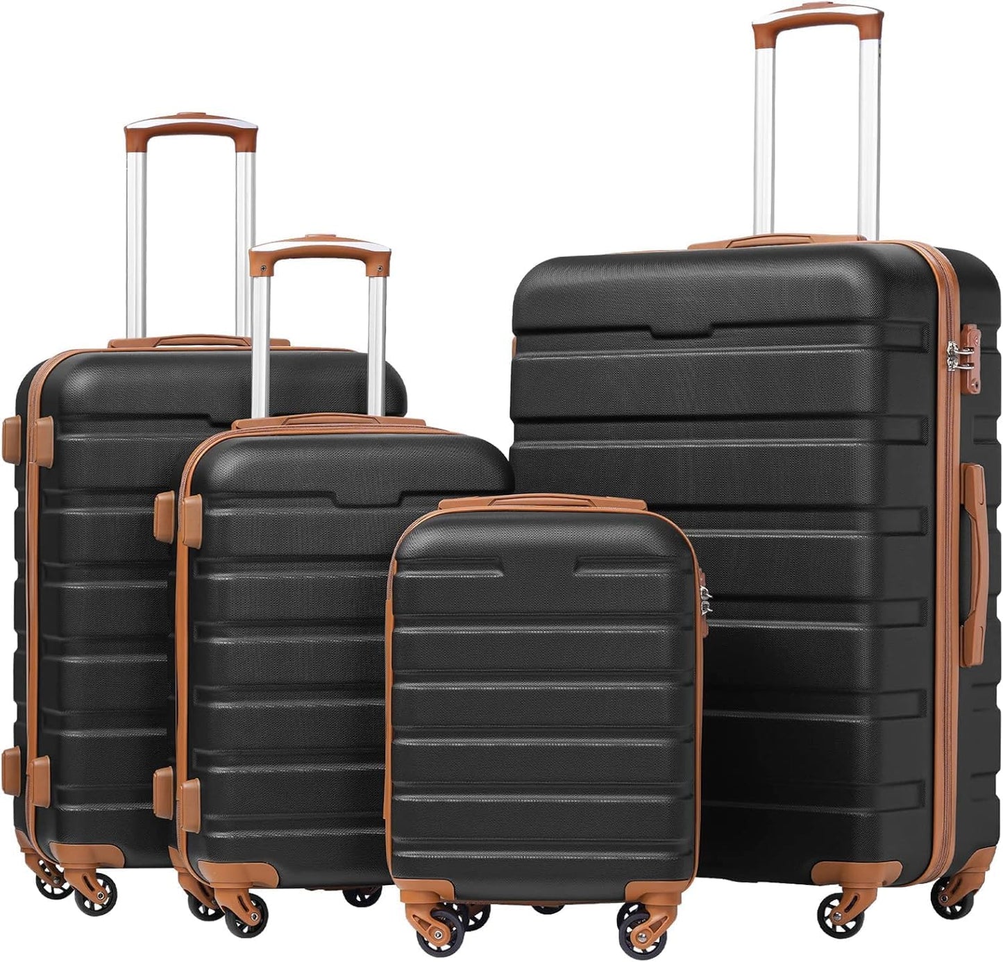 Coolife Luggage 3 Piece Set Suitcase Spinner Hardshell Lightweight TSA Lock (family set-apricot black, 16in20in24in28in)