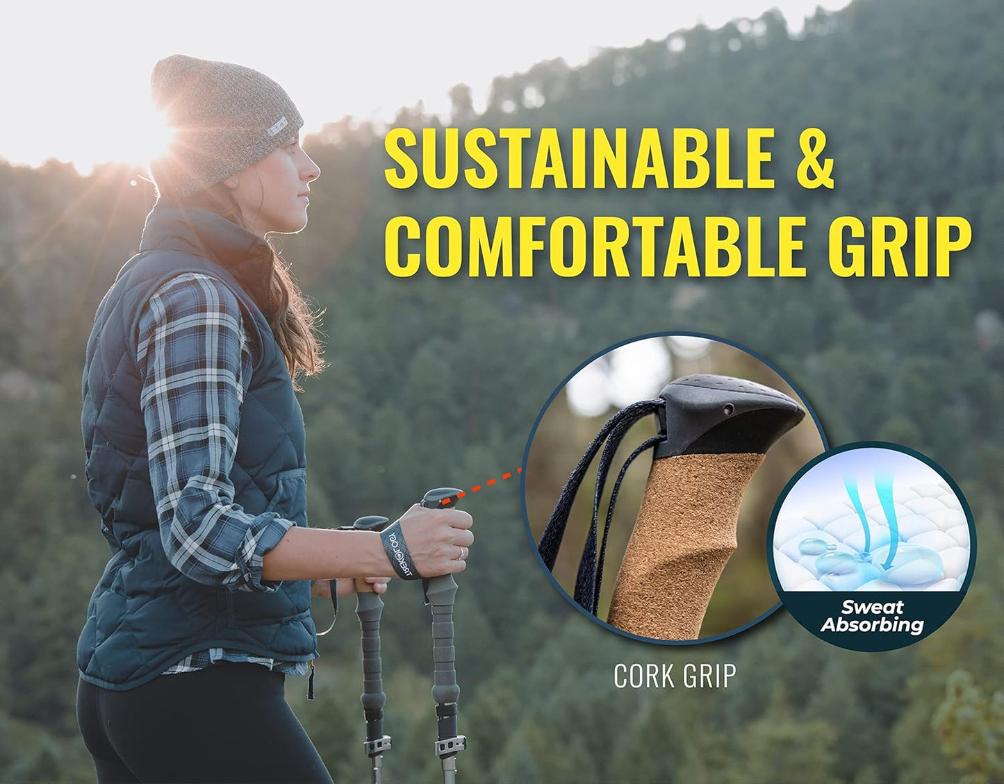 TREKOLOGY Trek-Z Cork Grip Trekking Poles – Lightweight Folding Hiking Poles, Adjustable Height, Compact Travel Design, Aircraft-Grade Aluminum Walking Sticks for Men & Women