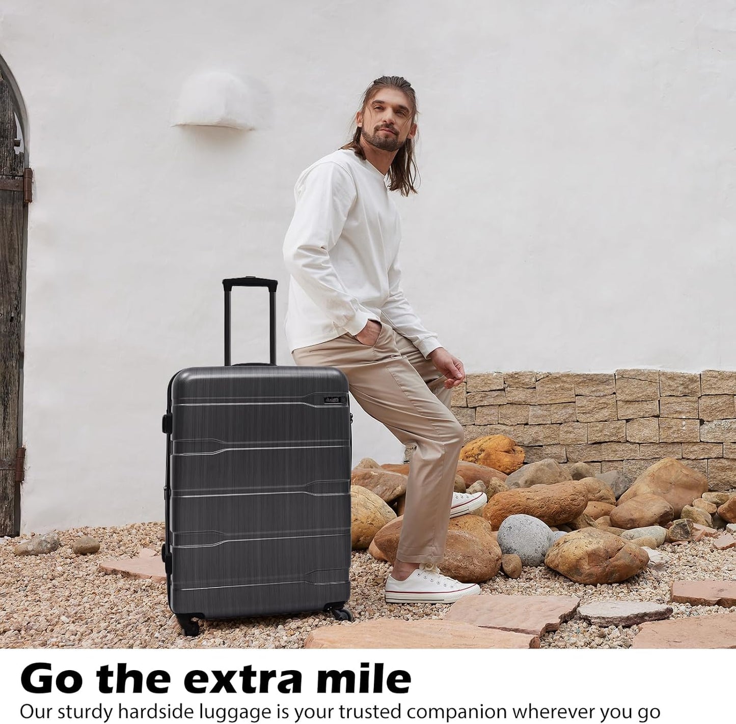 Coolife Luggage PC+ABS Expandable Hardshell Suitcase with TSA Lock, Spinner Checked Lightweight (Charcoal, 28in)