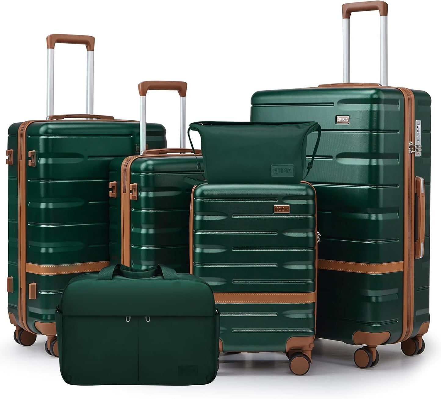 Luggage Sets Lightweight Hard Shell Suitcases with Spinner Wheels for Family Travel - Durable PC+ABS Material Carry On Luggage YKK Zippers (Dark Green, 6 Piece Sets (18/20/24/28/DB/TB))