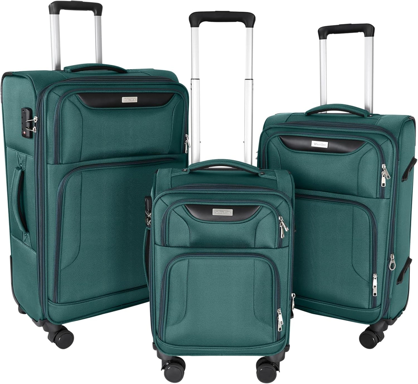 3-Piece Softside Expandable Luggage Set with Front Open Pocket, Lightweight and Durable Oxford Fabric Suitcase Set with TSA Lock (Dark Green, 20in/24in/28in)