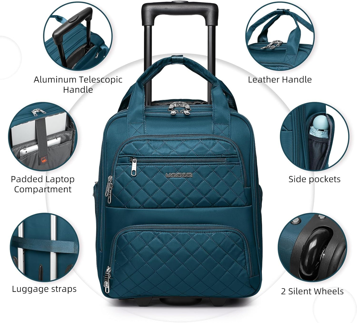LARVENDER Underseat Carry On Luggage with Wheels Softside 16-inch Underseater Luggage Lightweight Overnight Suitcase for Men Women, Blue, 3 Piece (16/BP/TB)