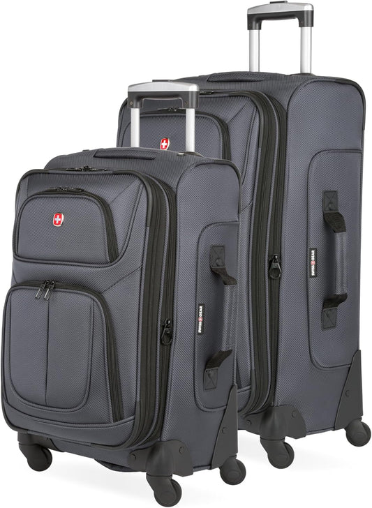 SwissGear Sion Softside Expandable Luggage with Spinner Wheels, Dark Grey, 2-Piece Set (21/25)