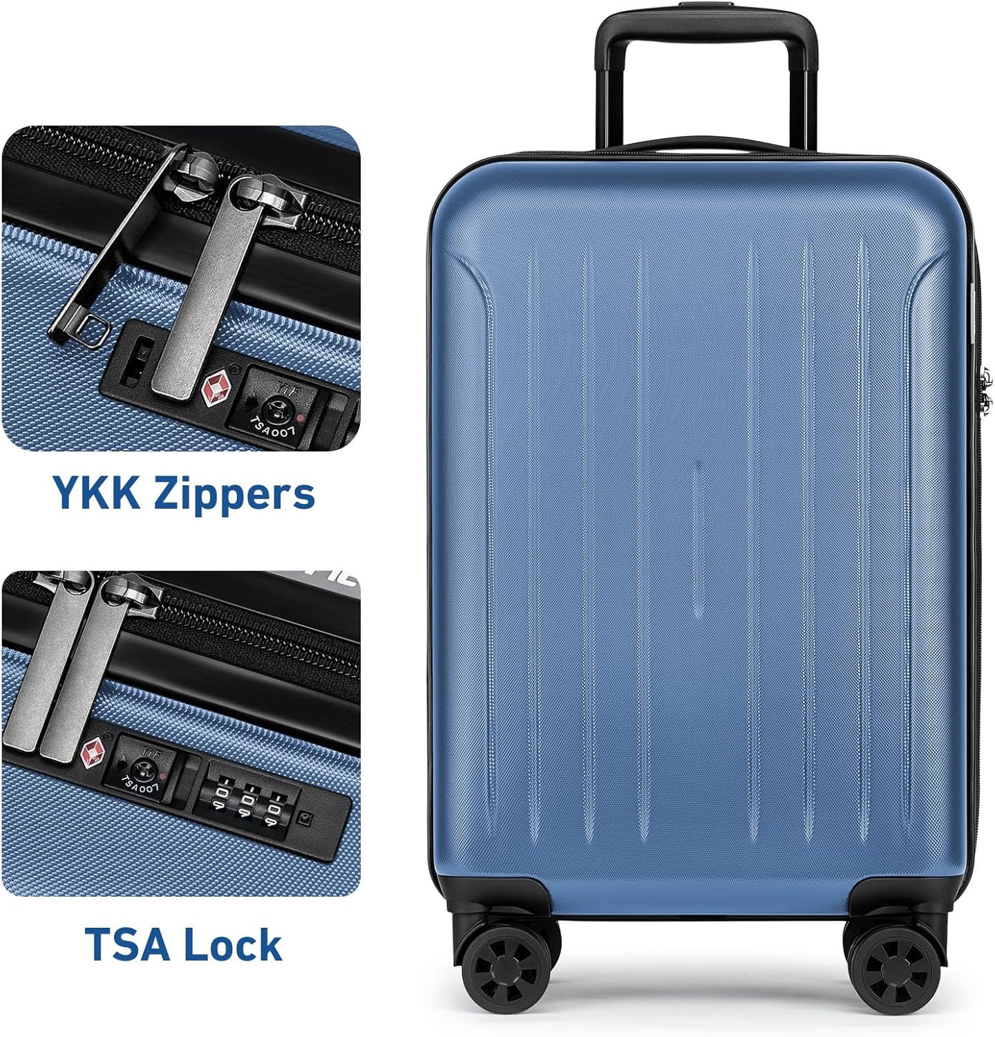 KYME Carry on luggage 22x14x9 Airline Approved Suitcase Hardshell With Double Spinner Wheels, PC+ABS TSA Lock Travel Luggage (Royalblue, 20" Carry On)