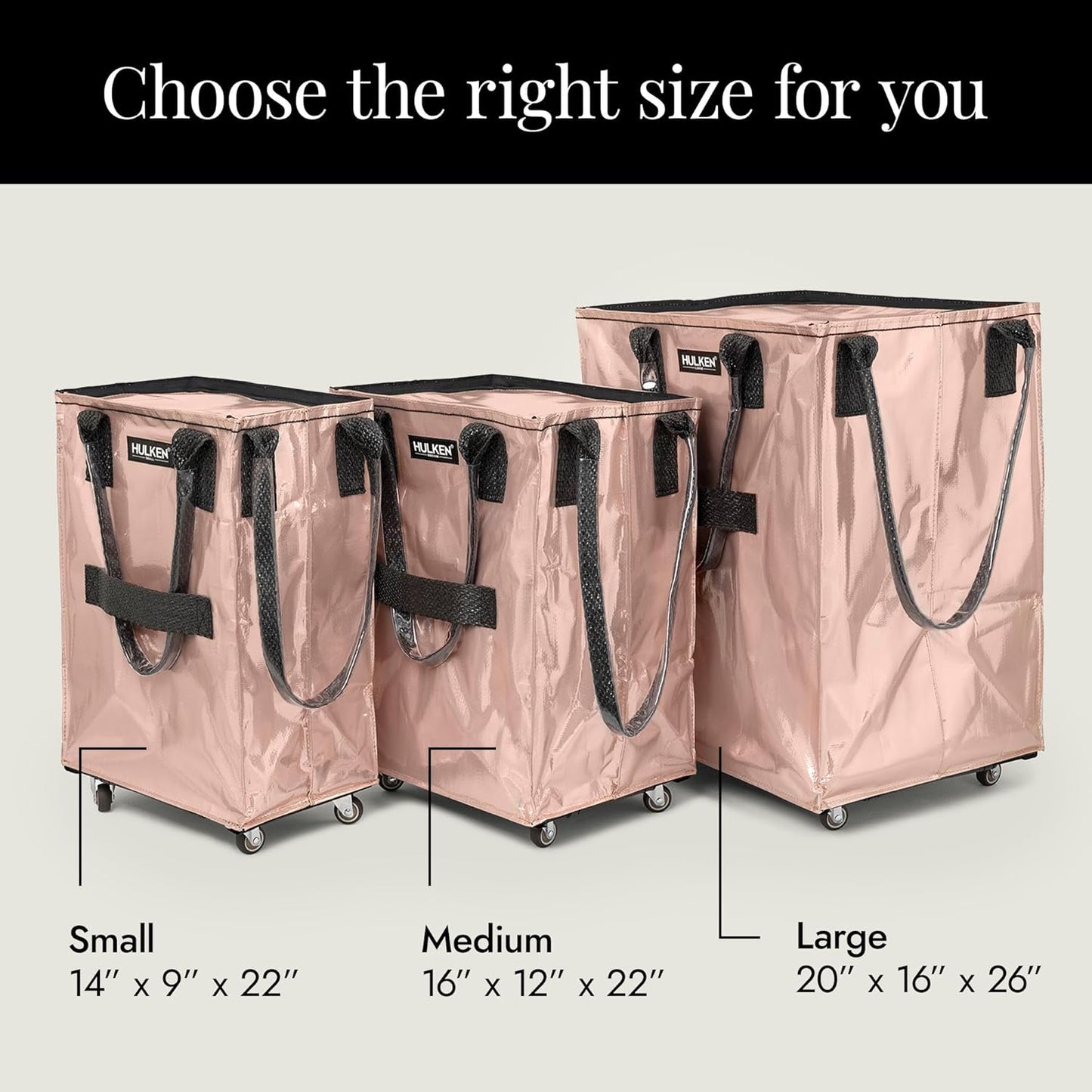 (Large, Rose Gold) Reusable Grocery Bag On Wheels, Shopping Trolley, Rolling Tote, Zipper Closure, Lightweight, Carries Up to 66 lb, Folds Flat, Unbreakable Handles