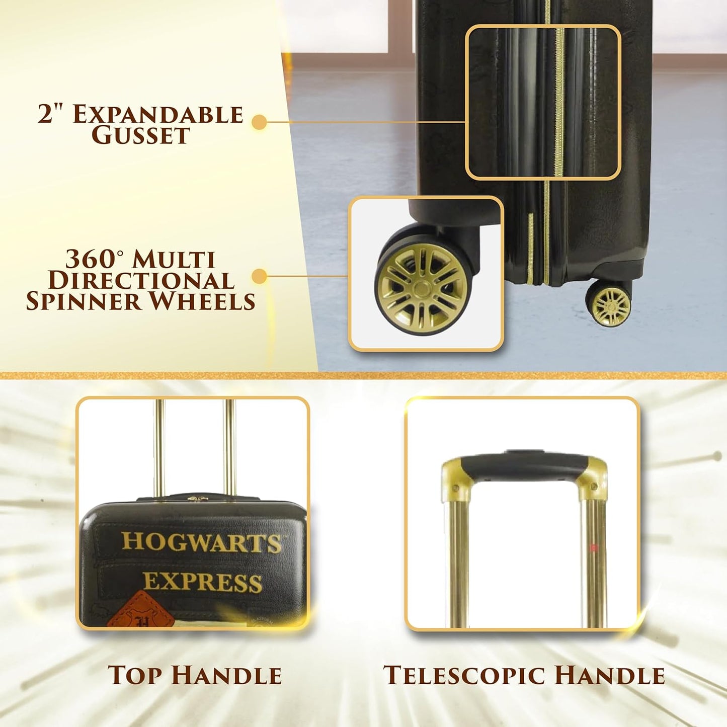 FUL Harry Potter 25 Inch Rolling Luggage, Hogwarts Express Hardshell Suitcase with Spinner Wheels, Black