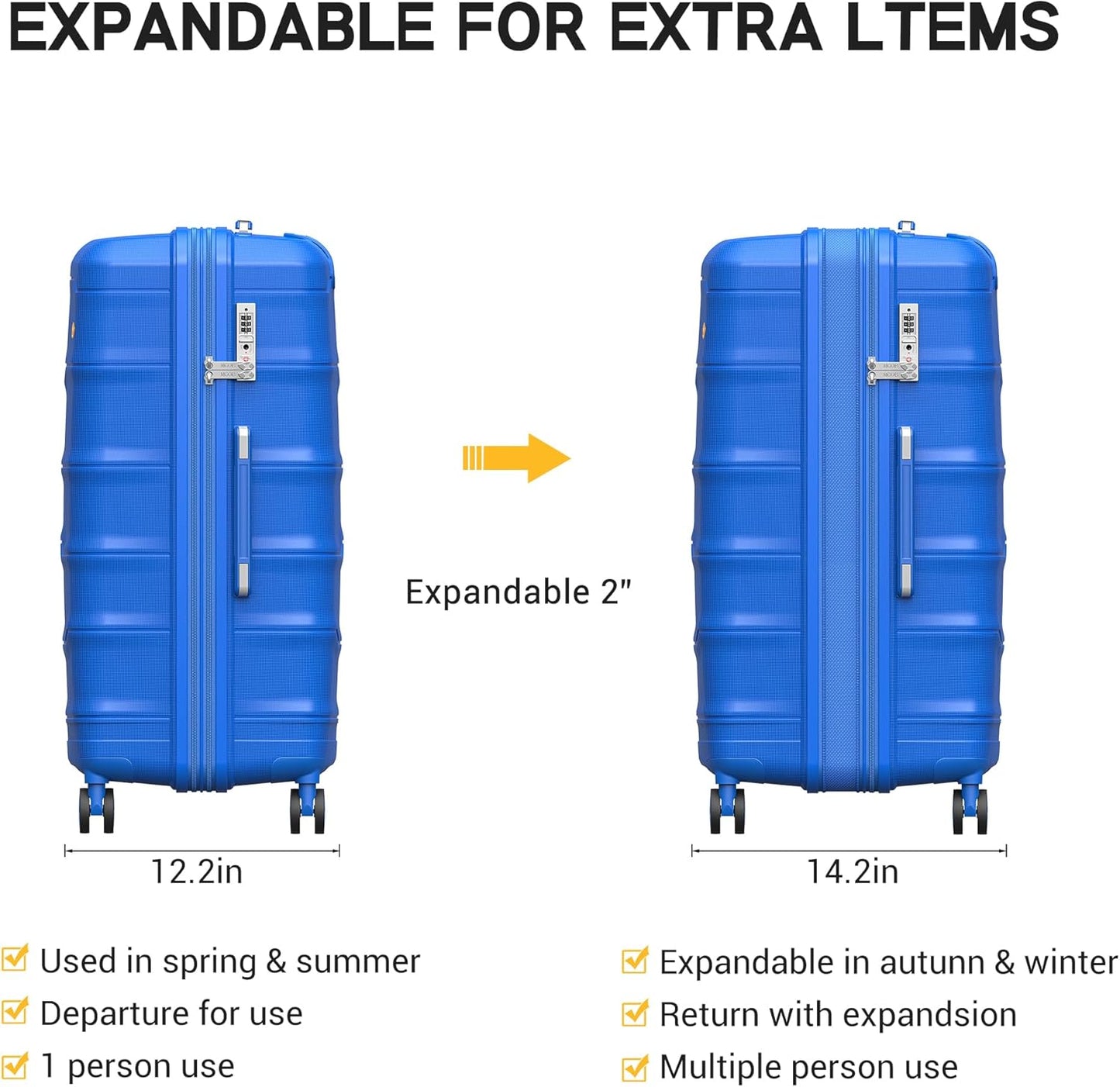 MGB 28 Inch Large Checked Luggage: PP Lightweight Trolley Travel Case - Check In Luggage with TSA Lock, Ultramarine Blue