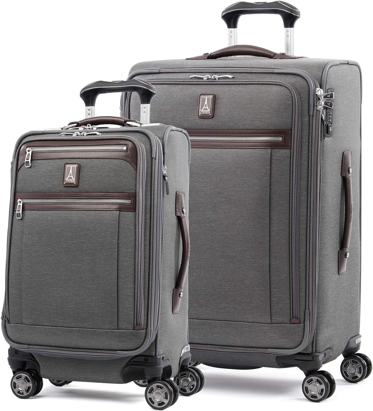 Travelpro Platinum Elite Softside Expandable Luggage, 8 Wheel Spinner Suitcase, TSA Lock, Men and Women (Vintage Grey, 2-Piece Set (21/25))
