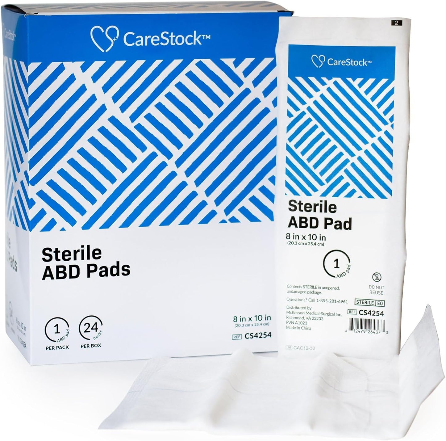 CareStock Abdominal Pads 8x10 in [360-Pack] Sterile ABD Pads, Extra Absorbent, Individually Wrapped, Wound Care First Aid, 24 Count, Pack of 15