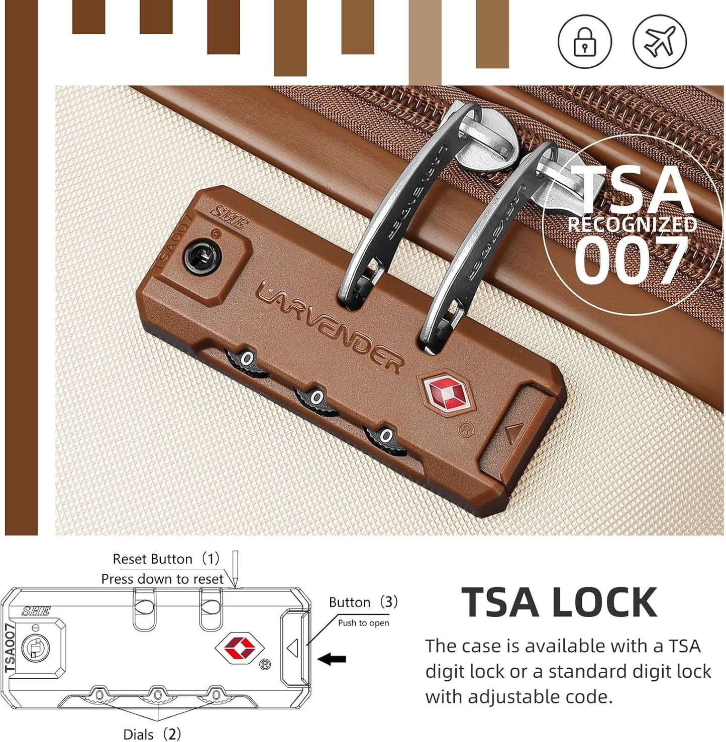 LARVENDER Luggage Sets 6 Piece Suitcases with Wheels, Expandable Suitcase Set ABS Hard Shell Luggage for Women with TSA Lock Double Spinner Wheels (White Brown, 6 Piece Set)