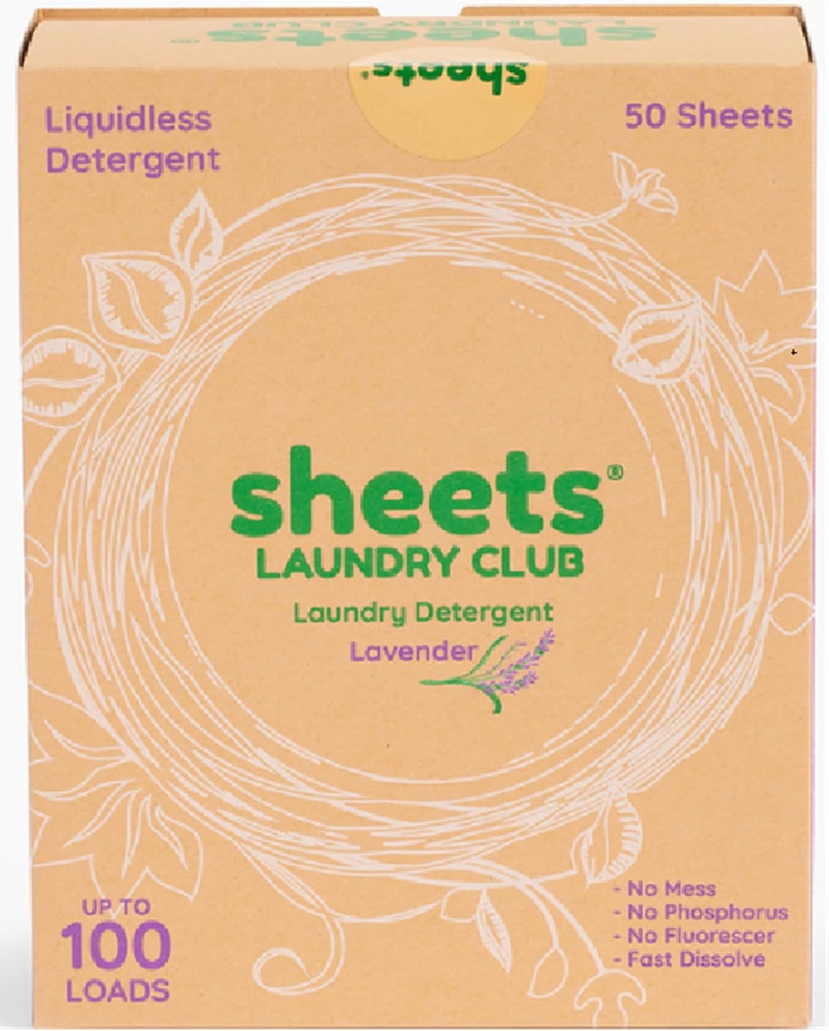 Sheets Laundry Club - Liquidless Laundry Detergent Sheets, 100 Loads - Lavender Scent, Eco-Friendly, Quick-Dissolving Formula, Hypoallergenic, Septic Safe, Plastic-Free Packaging - 50 Sheets