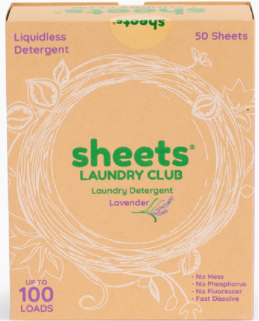 Sheets Laundry Club - Liquidless Laundry Detergent Sheets, 100 Loads - Lavender Scent, Eco-Friendly, Quick-Dissolving Formula, Hypoallergenic, Septic Safe, Plastic-Free Packaging - 50 Sheets