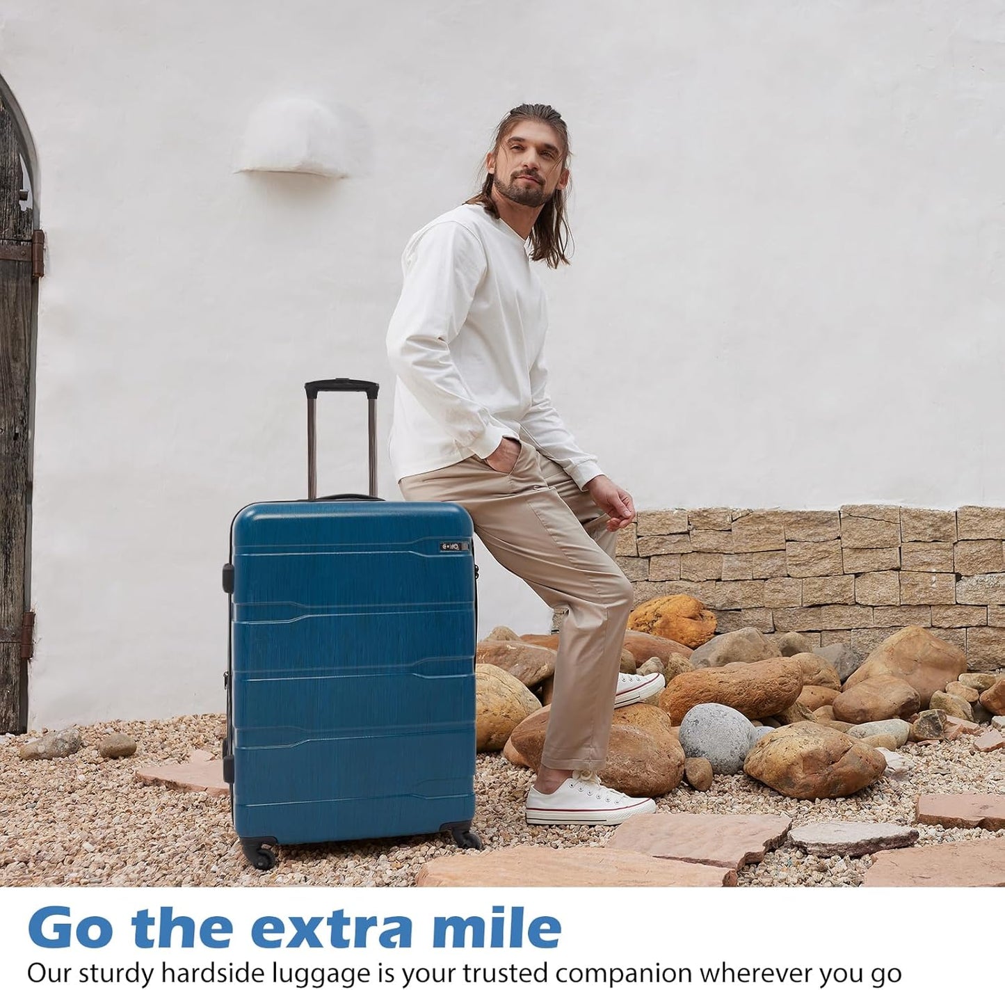 Coolife Luggage PC+ABS Expandable Hardshell Suitcase with TSA Lock, Spinner Checked Lightweight (Caribbean Blue, 28in)