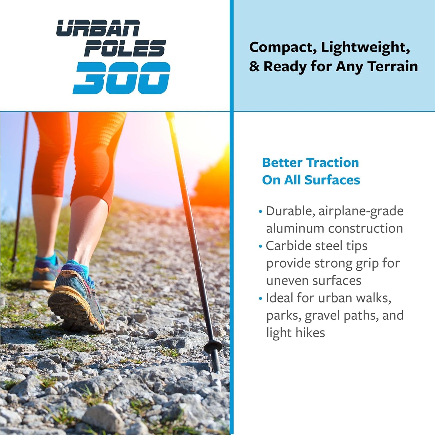 Urban Poling Series 300 Urban Poles – 1 Pair – Fitness Edition- Patented Ergonomic CoreGrip™ for Stability – Adjustable, Collapsible, Lightweight for Comfort