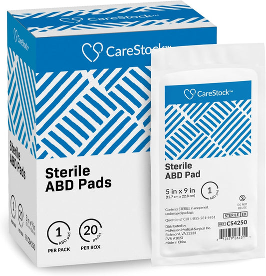 CareStock Abdominal Pads 5x9 in [20-Pack] Sterile ABD Pads, Extra Absorbent, Individually Wrapped, Wound Care First Aid