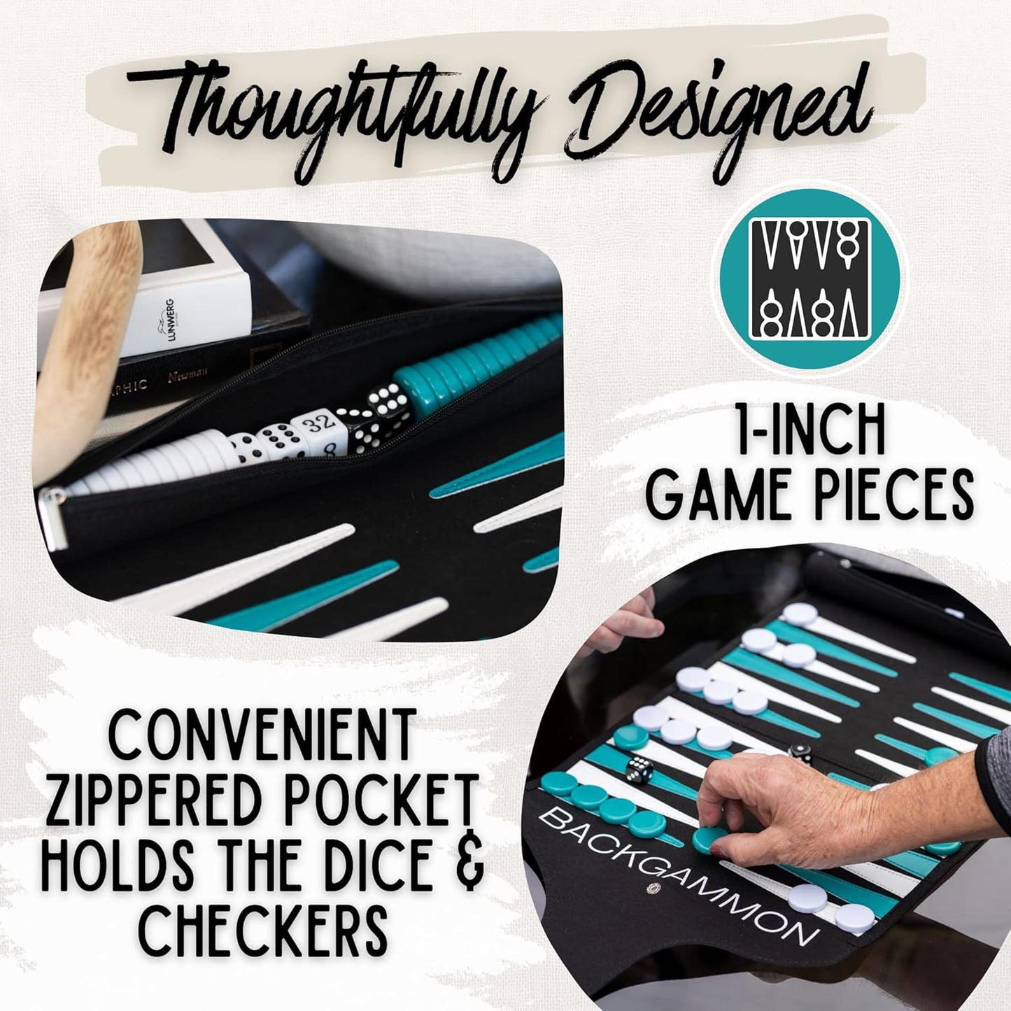 Travel Backgammon Game | Lightweight Roll-up Backgammon Set | Travel Backgammon Sets for Adults | Portable Travel-Size Strategy Board Game for Camping, Backpacking or Beach