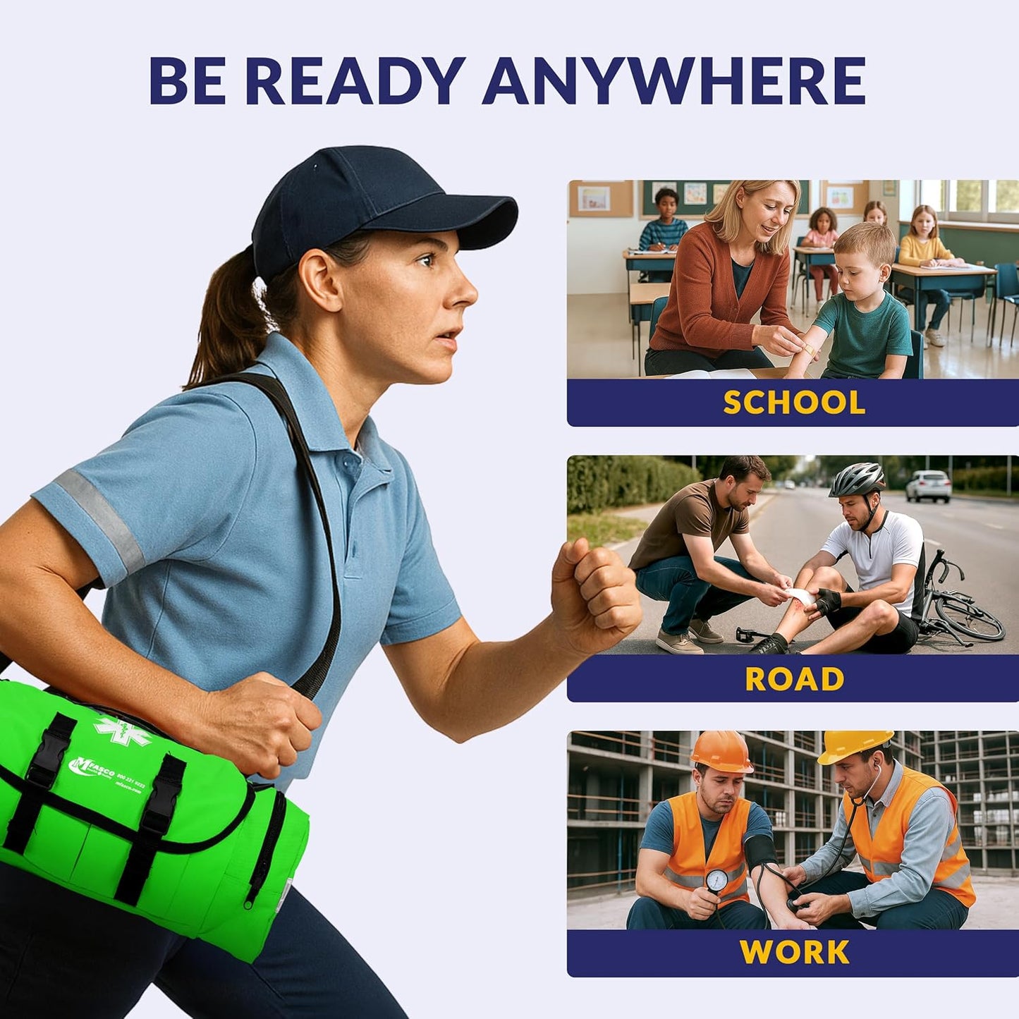 First Aid Kit - Fully Stocked Portable Reflective Bag -First Responder Emergency Response Kit-for Natural Disaster Preparedness-Customizable Storage-Includes 415 Pcs First Aid Supplies - Lime Green