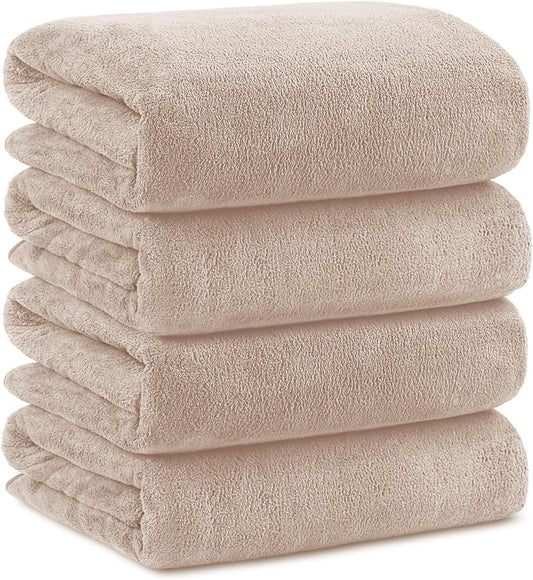 Orighty Microfiber Bath Towels Pack of 4(27'' x 54'') - Soft Feel, Highly Absorbent, Quick Drying for Body, Sport, Yoga, SPA, Fitness - Brown