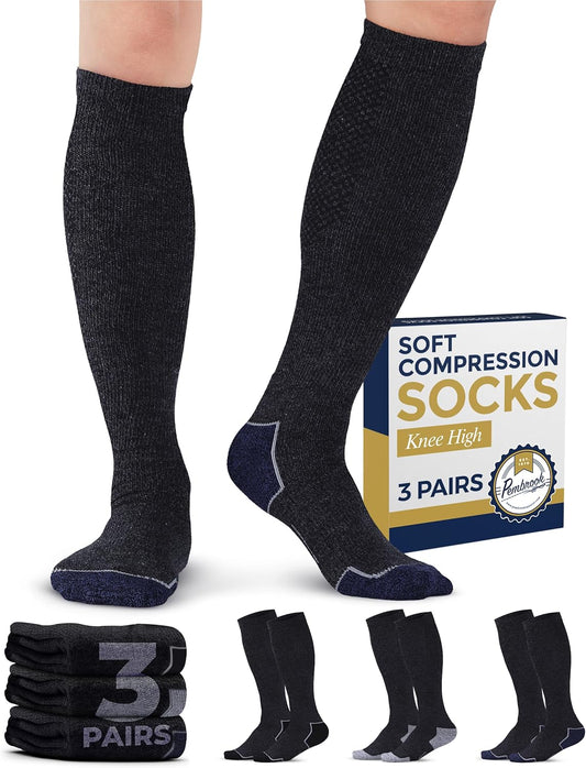 Pembrook Light Compression Socks for Men - 3 Pairs | 8-15 mmhg Compression Dress Socks for Men | Support Socks for Men