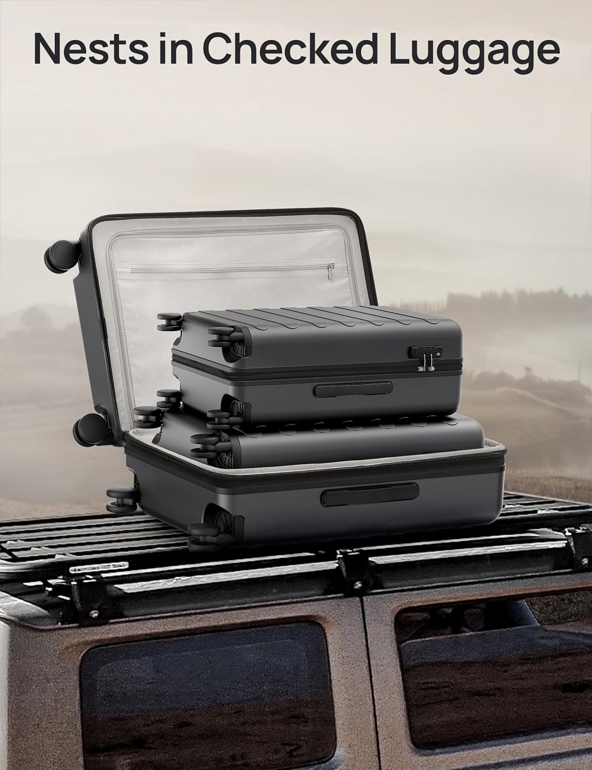 NINETYGO Luggage Sets 3 Piece, Carry On Luggage Airline Approved, Medium Large Checked Luggage with Spinner Wheels, Expandable, Hard Shell PC Suitcase Sets, TSA, 20in/24in/28in (Black, Rhine Max)