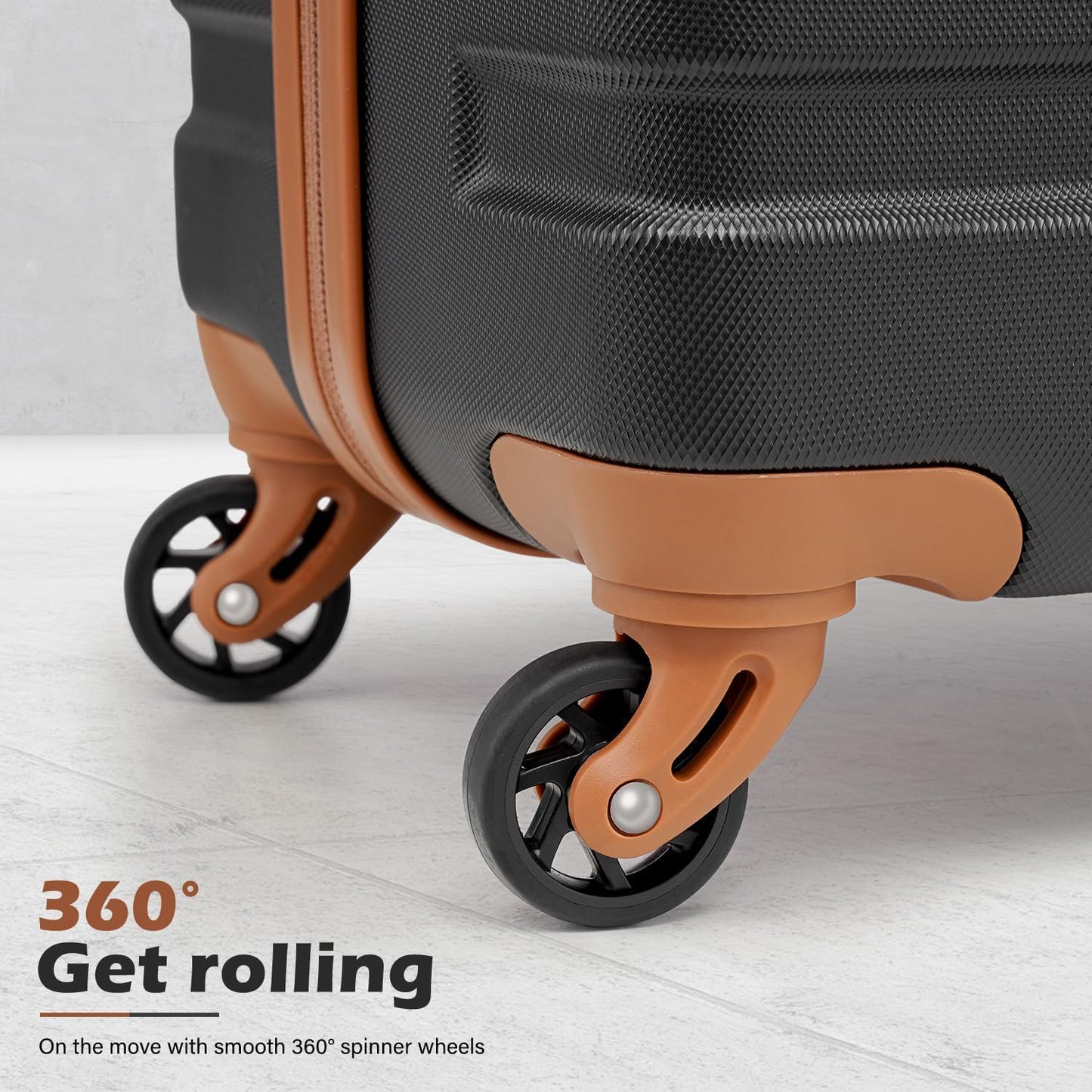 Coolife Luggage 3 Piece Set Suitcase Spinner Hardshell Lightweight TSA Lock (family set-apricot black, 16in20in24in28in)