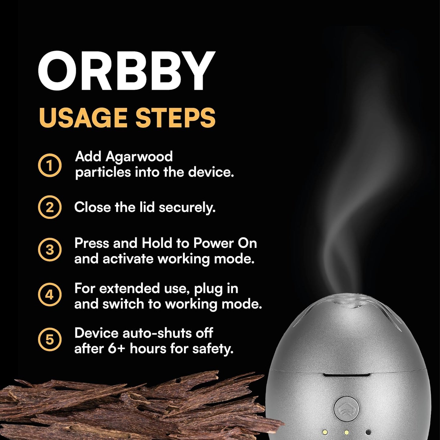 Orbby Scent Diffuser Starter Kit | Portable Mini Desk Diffuser for Office: Electric Incense Burner, Rechargeable Cordless Air Freshener for Home, Odor Eliminator – Flameless (Gray, No Pellets)