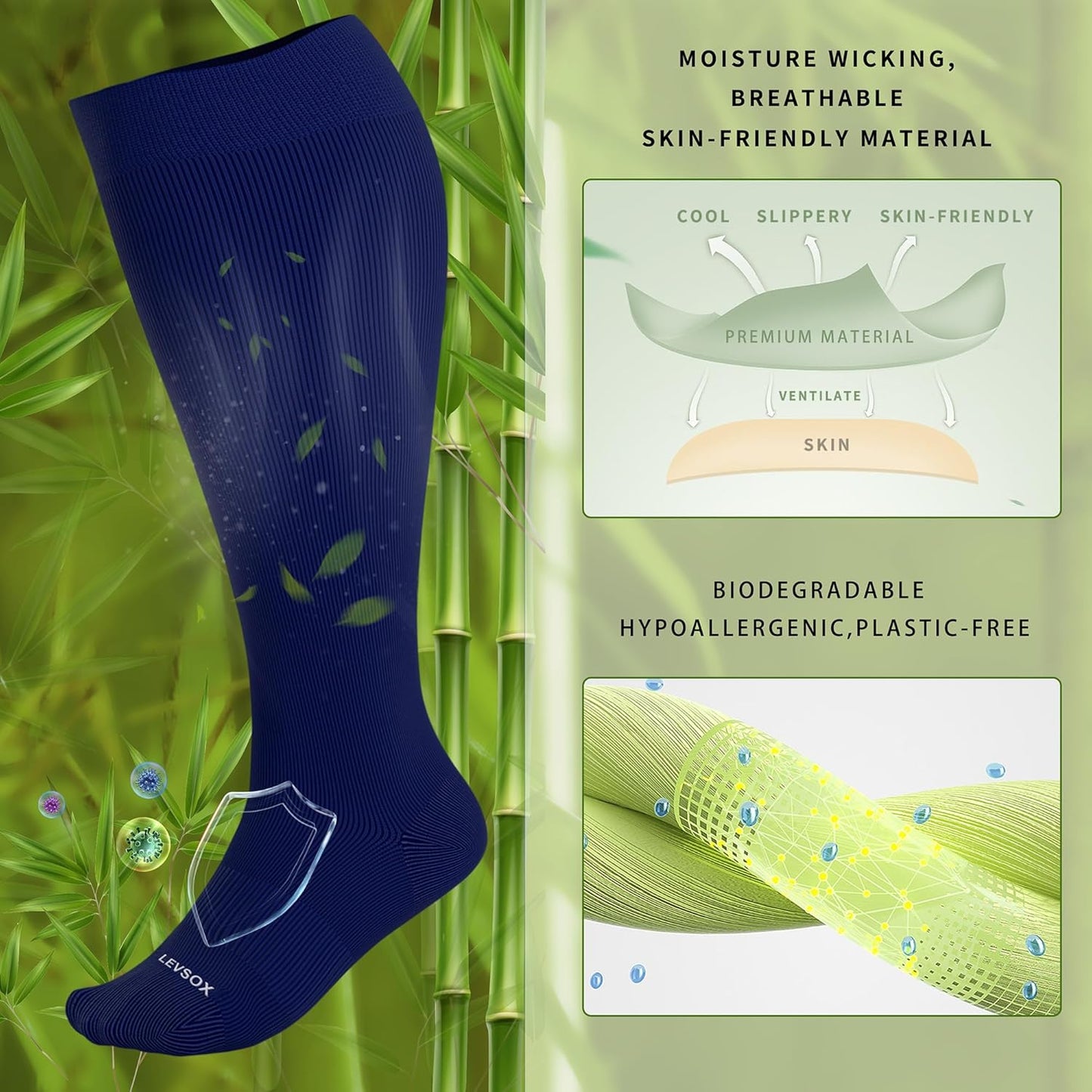 LEVSOX Wide Calf Compression Socks for Women&Men Plus Size 15-20mmHg Knee High Large Support Stockings for Circulation