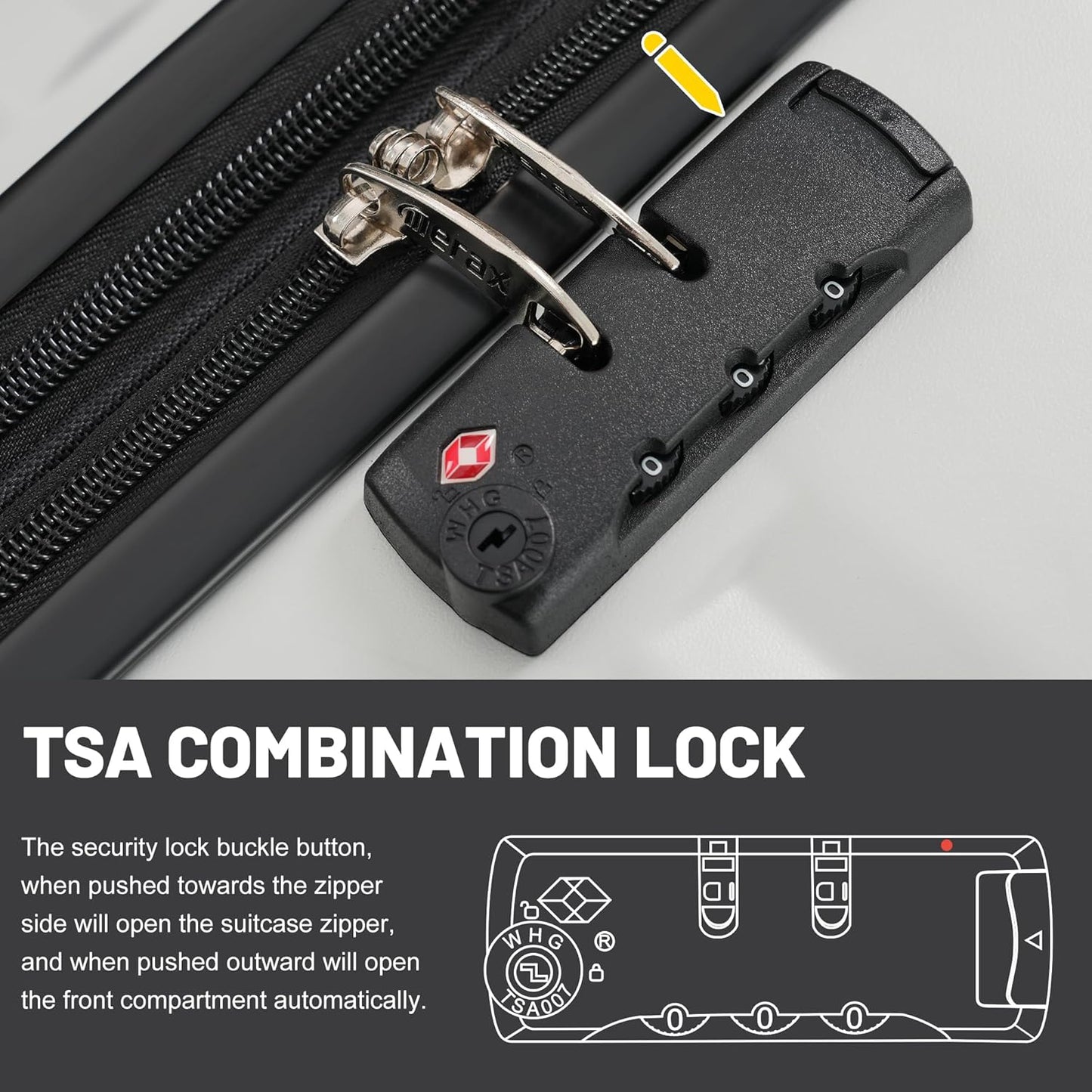 Merax Luggage Sets, Durable Hardshell 3 Piece Suitcase with Double Spinner Wheels and Handle Bags,Lightweight Carry on Luggage with TSA Lock,20+24+28 inches,White Grey