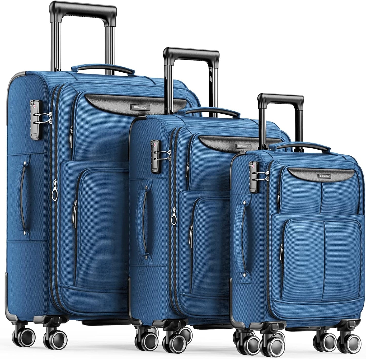 SHOWKOO Luggage Sets 3 Piece Softside Expandable Lightweight Durable Suitcase Sets Double Spinner Wheels TSA Lock Sky Blue (20in/24in/28in)