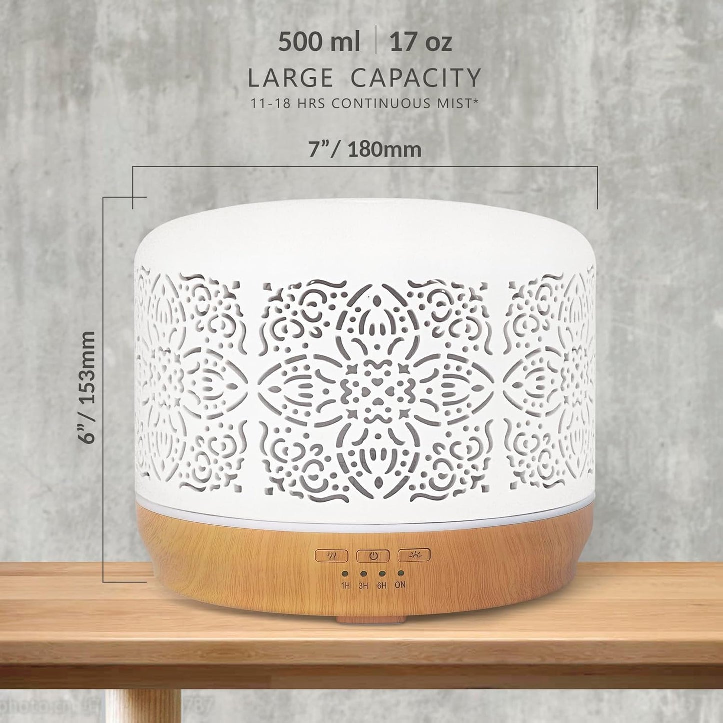 Earnest Living Essential Oil Diffuser White Ceramic Diffuser 500 ml Timers Night Lights and Auto Off Function Home Office Humidifier Aromatherapy Diffusers for Essential Oils
