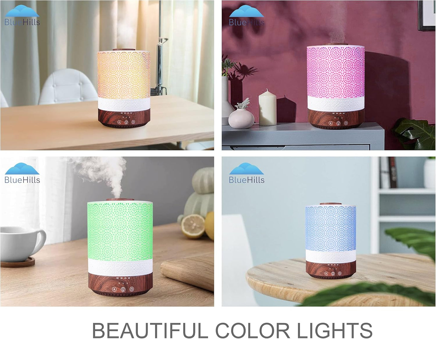 BlueHills 2500 ML XL Essential Oil Diffuser for Large Room Aroma Humidifier Home Decor Bed Baby Room Big Huge 2.5 L Capacity Long Run Color Lights Decorative Design High Mist Dark Wood Grain F004