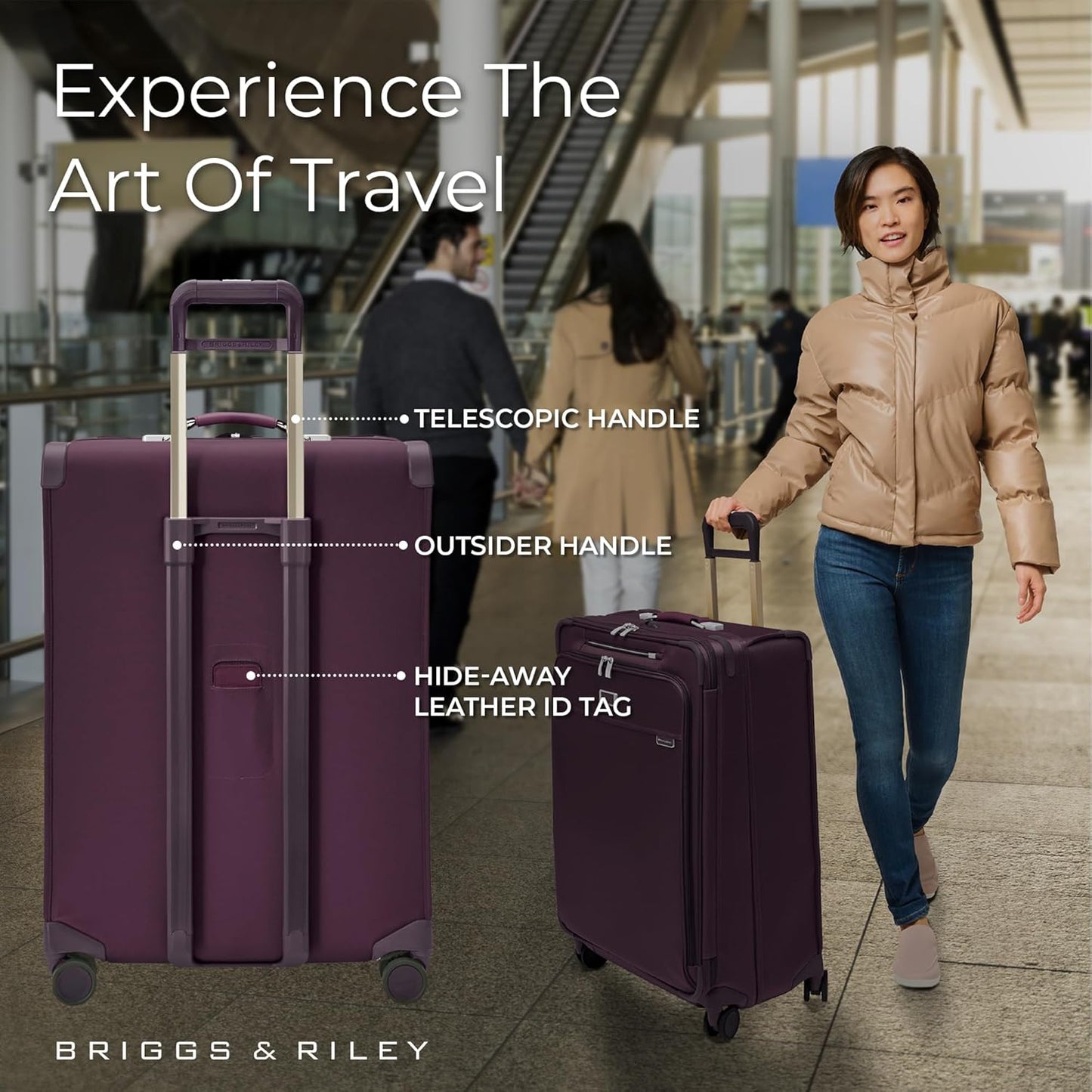 Briggs & Riley 29" Large Expandable Spinner - Checked Luggage for Travel, Suitcases with Wheels, Softside Rolling Bag for Men & Women, Self-Repairing Zipper - Baseline Collection, Plum