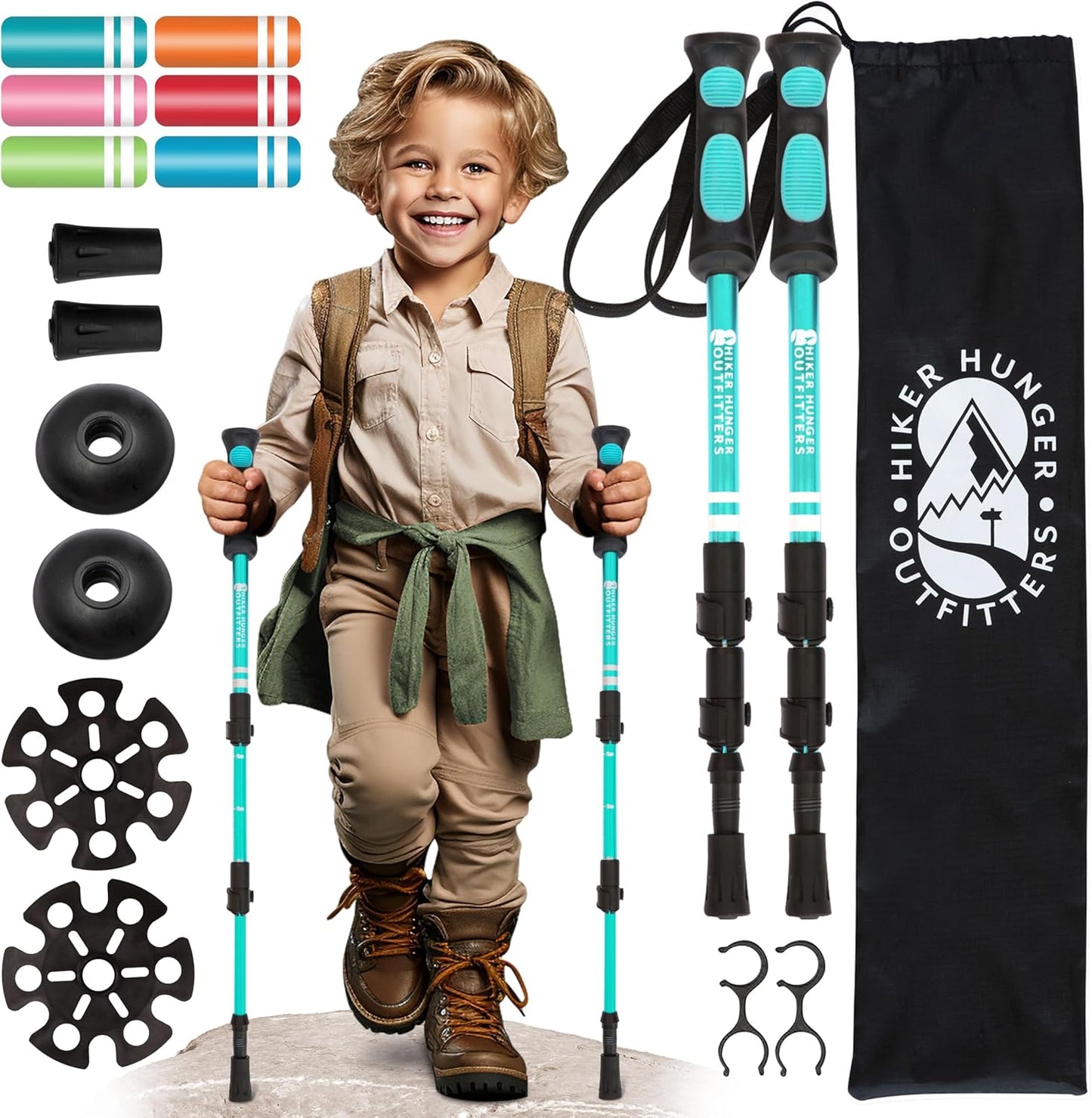 Kids Hiking Poles by USA Brand - Lightweight Collapsible Kids Walking Stick w/Quick Adjustable Flip Locks