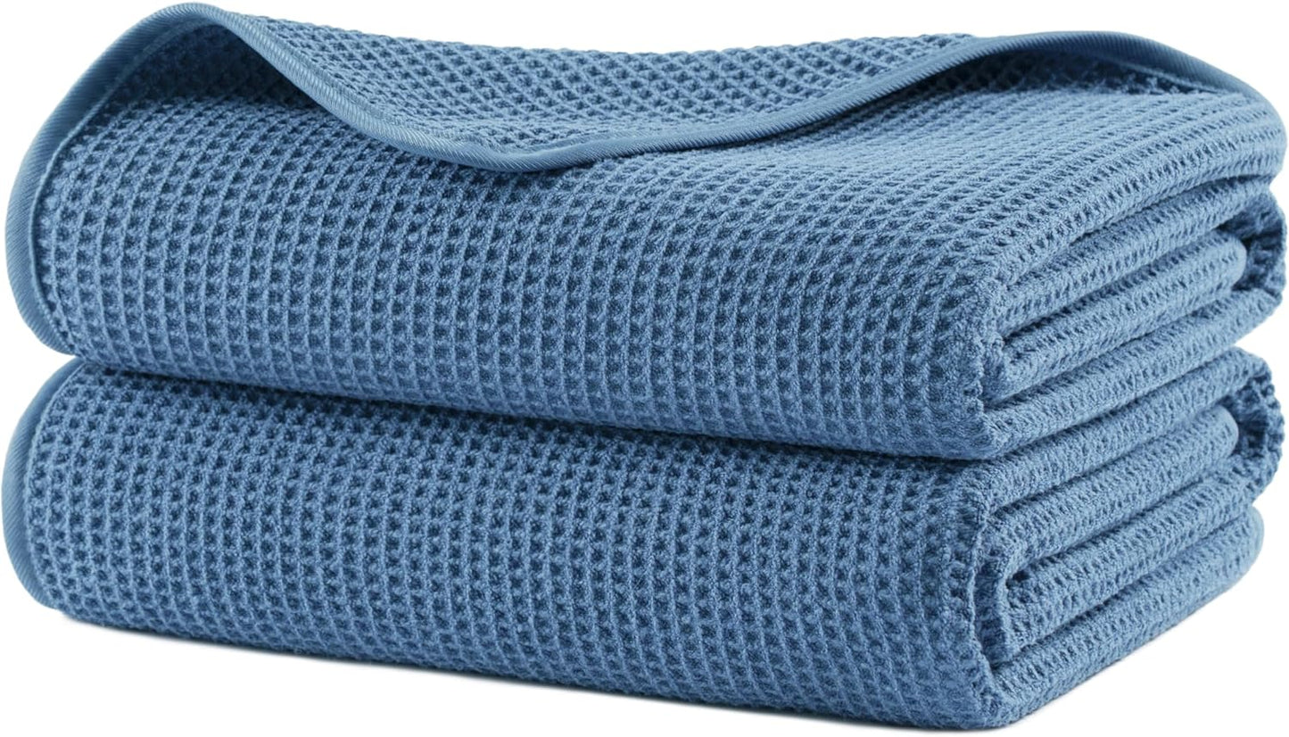POLYTE Microfiber Oversize Quick Dry Lint Free Waffle Bath Towel for Body, 60 x 30 in, Set of 2
