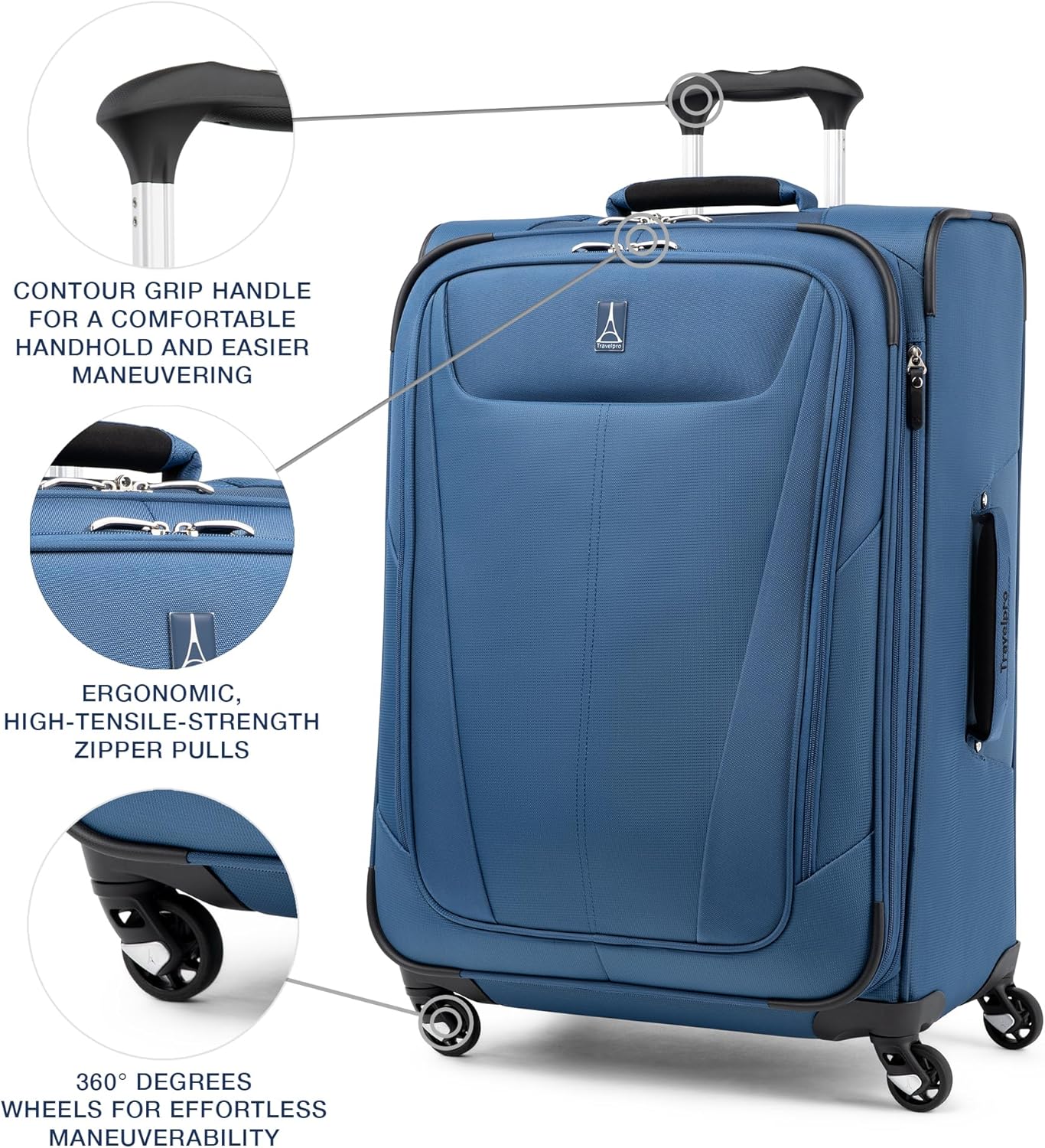 Travelpro Maxlite 5 Softside Expandable Luggage with 4 Spinner Wheels, Lightweight Suitcase, Men and Women, Ensign Blue, Checked-Medium 25-Inch