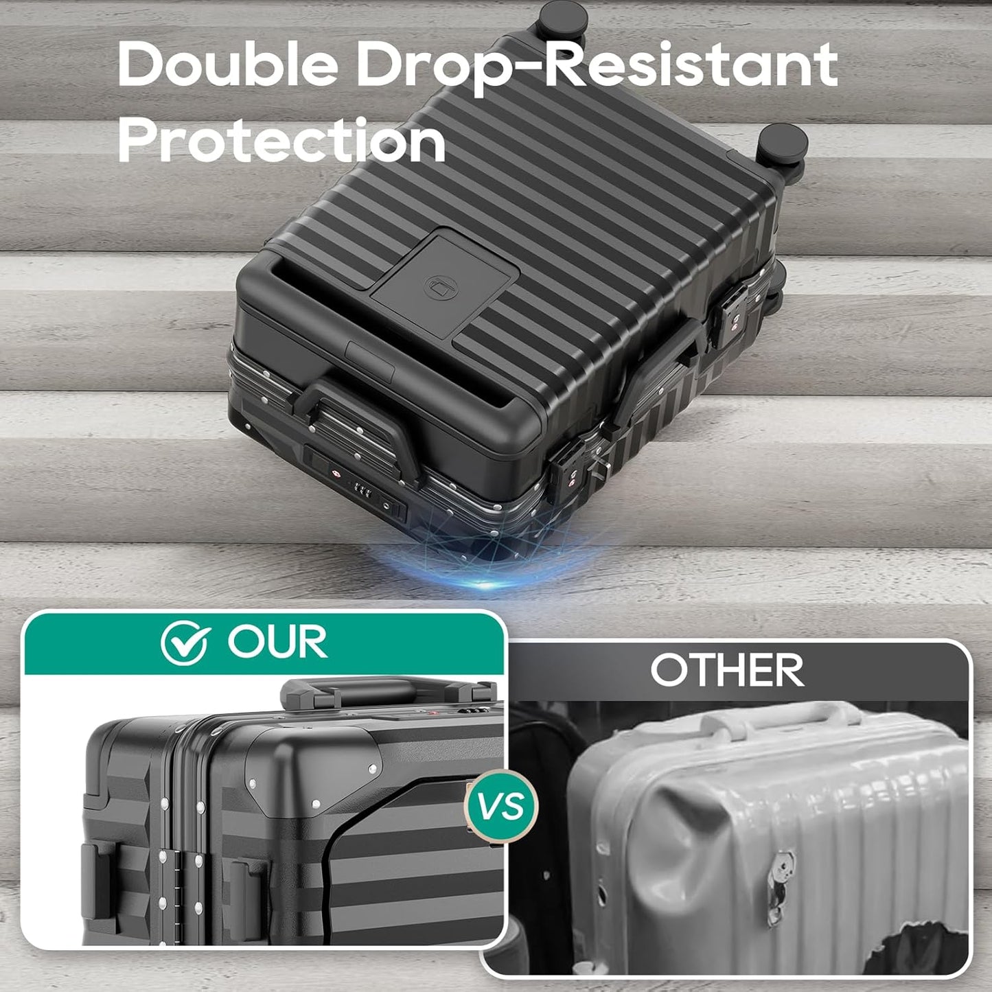 Joyway 20 Inch Carry on Luggage with Aluminium Frame and Front Pocket, PC Hardshell Suitcase with USB Port and Cup Holder, 21.5x14.2x9 Airline Approved, Luggage with Spinner Wheels and TSA Lock (Grey)