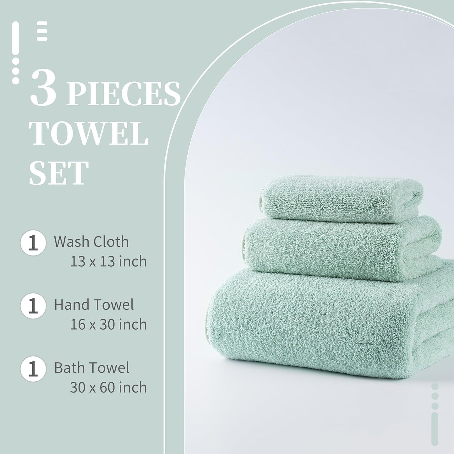New Microfiber Bath Towel Set, 3 Piece, Oversize, Quick Dry, Lint Free, Includes Body, Hand and Face Towels