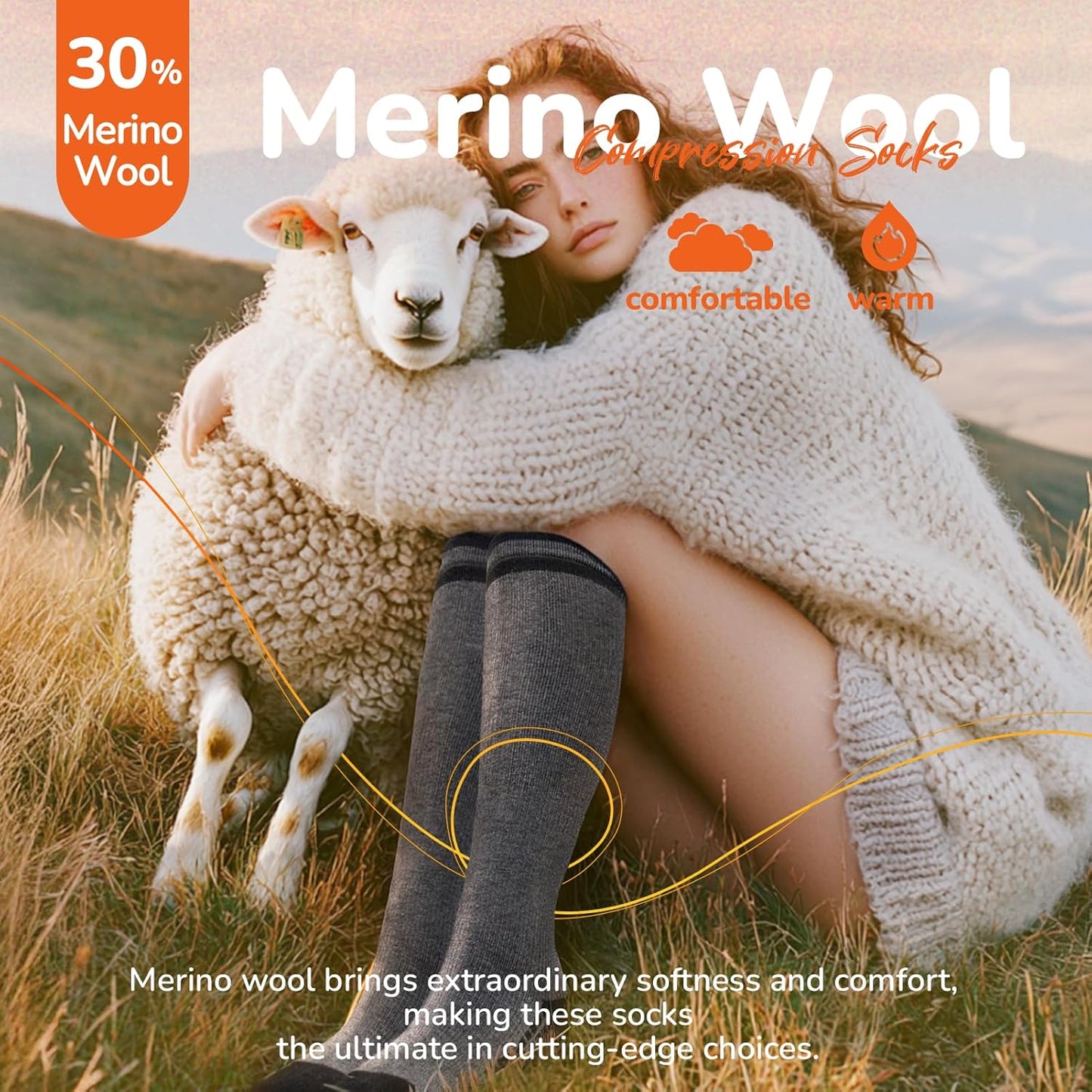 Merino Wool Compression Socks for Women Men (2/3 Pairs) Knee High Winter Thermal Thick Warm for Nurse Pregnant Travel